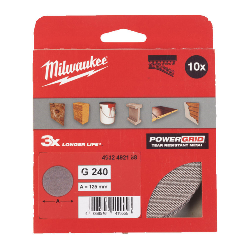 Купити Сітка шліфувальна PG Mesh HL MILWAUKEE, діаметр 125мм, зерно 240, (10шт). Офіційний магазин Мілвокі Україна, фірмова гарантія з доставкою по Украіні