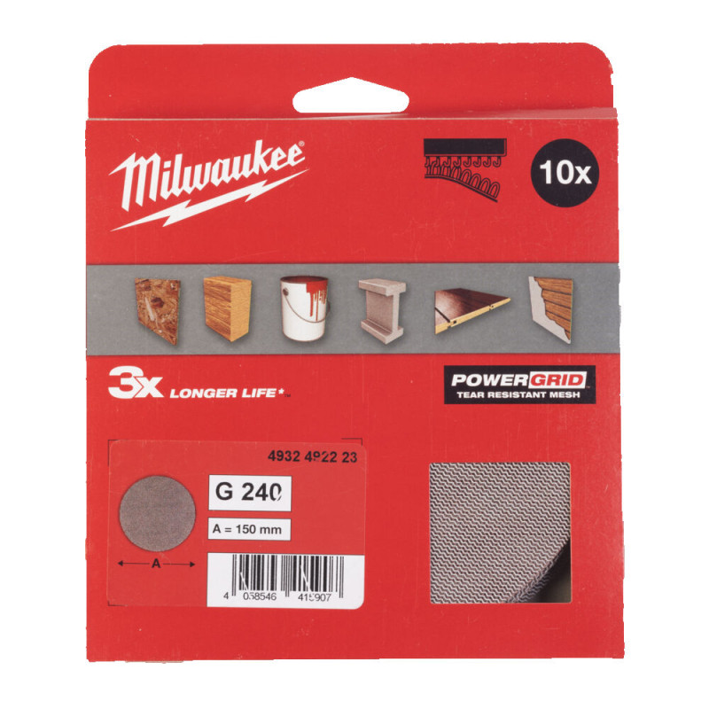 Купити Сітка шліфувальна PG Mesh HL MILWAUKEE, діаметр 150мм, зерно 240, (10шт). Офіційний магазин Мілвокі Україна, фірмова гарантія з доставкою по Украіні