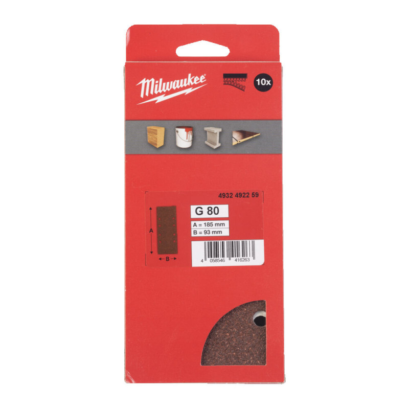 Купити Папір шліфувальний MILWAUKEE, 93x185мм HL, зерно 80, (10шт). Офіційний магазин Мілвокі Україна, фірмова гарантія з доставкою по Украіні