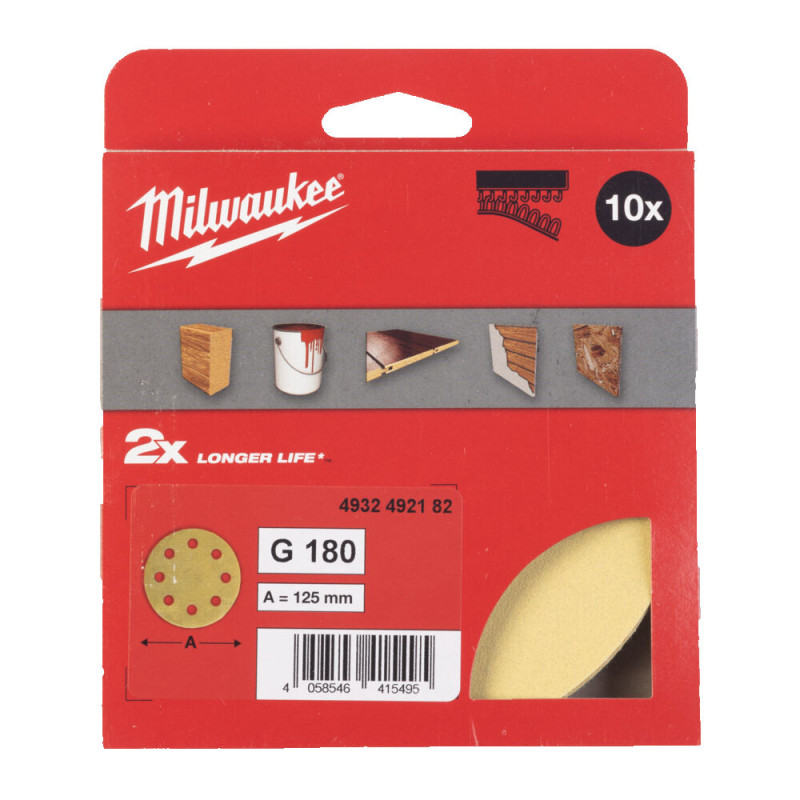 Купити Папір шліфувальний HP MILWAUKEE діаметр 125/8 HL, зерно 180, (10шт). Офіційний магазин Мілвокі Україна, фірмова гарантія з доставкою по Украіні