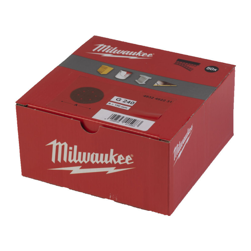 Купити Папір шліфувальний MILWAUKEE діаметр 150мм//6 HL, зерно 240, (50шт). Офіційний магазин Мілвокі Україна, фірмова гарантія з доставкою по Украіні