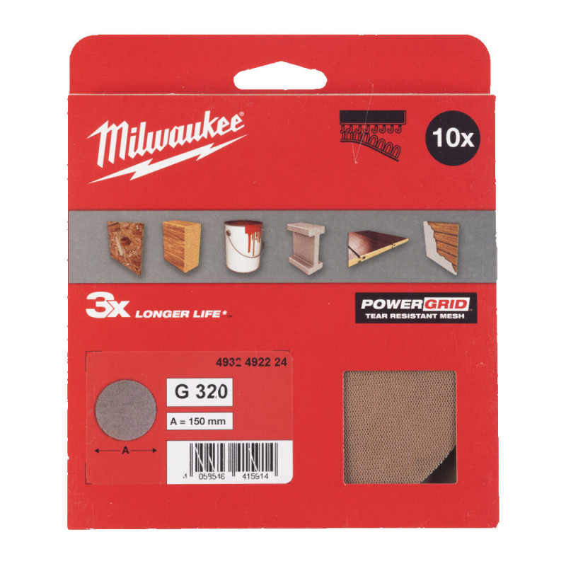 Купити Сітка шліфувальна PG Mesh HL MILWAUKEE, діаметр 150мм, зерно 320, (10шт). Офіційний магазин Мілвокі Україна, фірмова гарантія з доставкою по Украіні