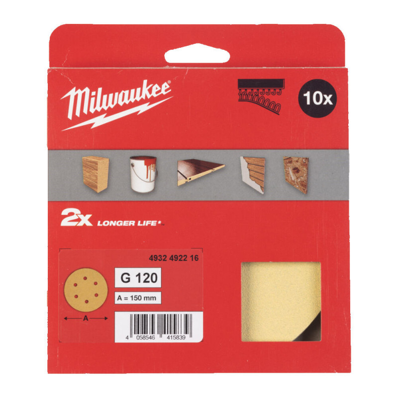 Купити Папір шліфувальний HP MILWAUKEE діаметр 150мм/6 HL, зерно 120, (10шт). Офіційний магазин Мілвокі Україна, фірмова гарантія з доставкою по Украіні