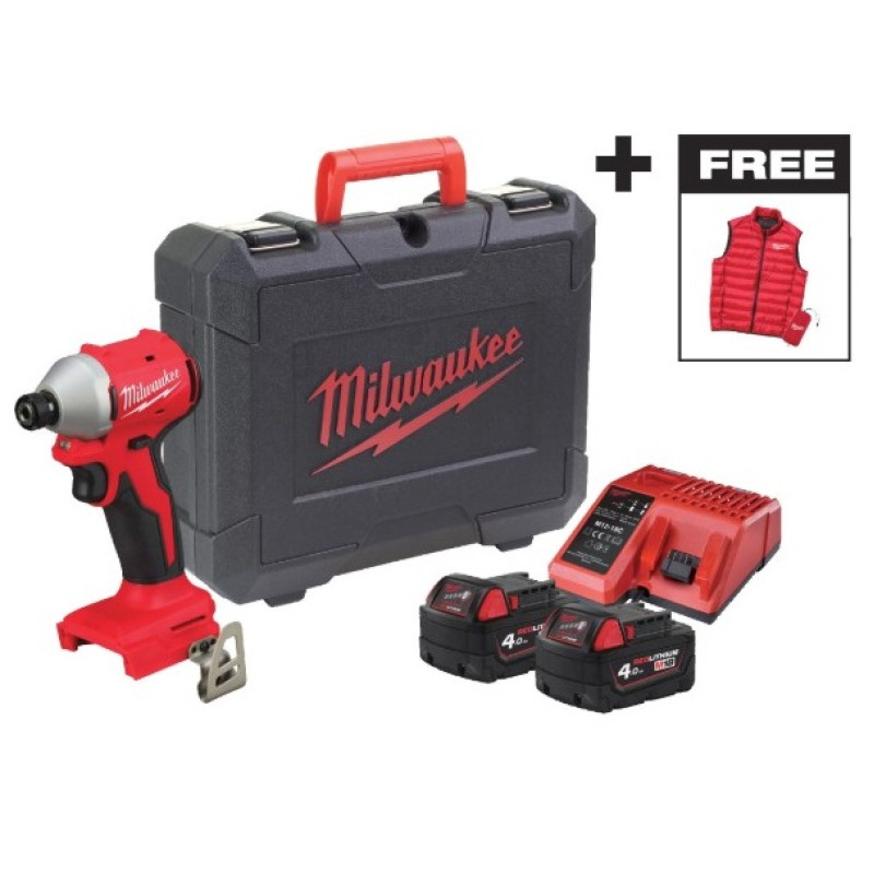 Купити Шуруповерт ударний акумуляторний безщітковий MILWAUKEE M18 BLIDRCMC-402C (190Нм) (+ заряд.пристрій, 2 акум., HD кейс) + жилетка. Офіційний магазин Мілвокі Україна, фірмова гарантія з доставкою по Украіні