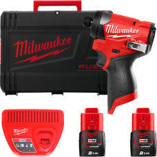 Купити Шуруповерт ударний акумуляторний безщітковий 1/4'' HEX MILWAUKEE, M12 FID2-202Х, 170Нм (зарядний пристрій С12 С, 2 акумулятори М12 В2 2Аг, кліпса для реміня, тримач для біт, HD кейс). Офіційний магазин Мілвокі Україна, фірмова гарантія з доставкою по Украіні