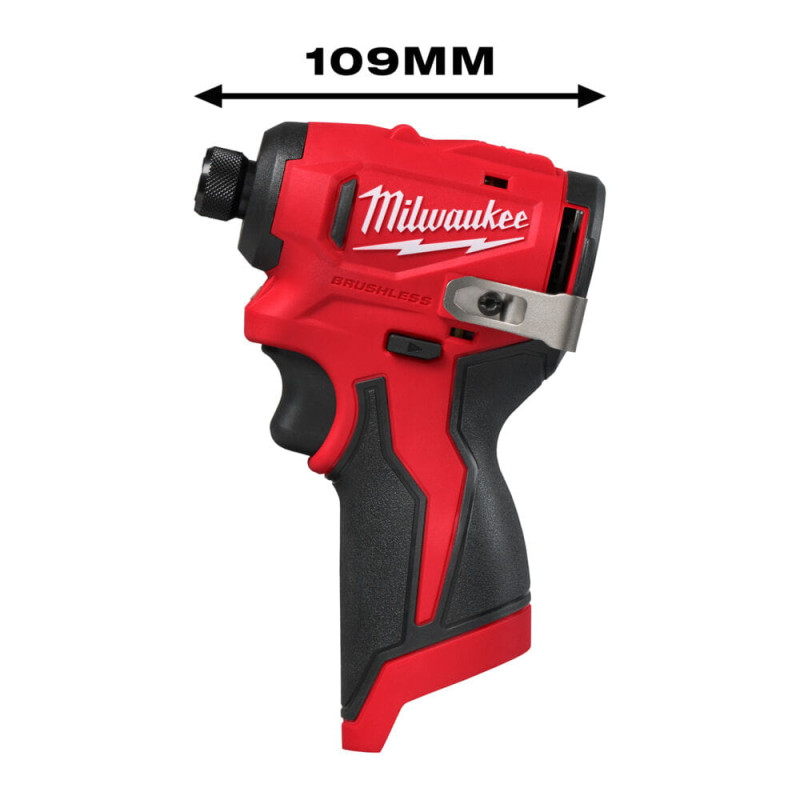 Купити Шуруповерт ударний акумуляторний безщітковий 1/4'' HEX MILWAUKEE, M12 BLIDRC-202C, 124Нм (зарядний пристрій С12 С, 2 акумулятори М12 В2 2Аг, кліпса для реміня, кейс). Офіційний магазин Мілвокі Україна, фірмова гарантія з доставкою по Украіні