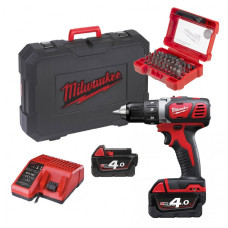 Купити Дриль-шуруповерт акумуляторний MILWAUKEE M18 BDD-402CA (зарядний пристрій М12-18 С , 2 акумулятори В4 4Аг, кейс, набор біт 32шт). Офіційний магазин Мілвокі Україна, фірмова гарантія з доставкою по Украіні