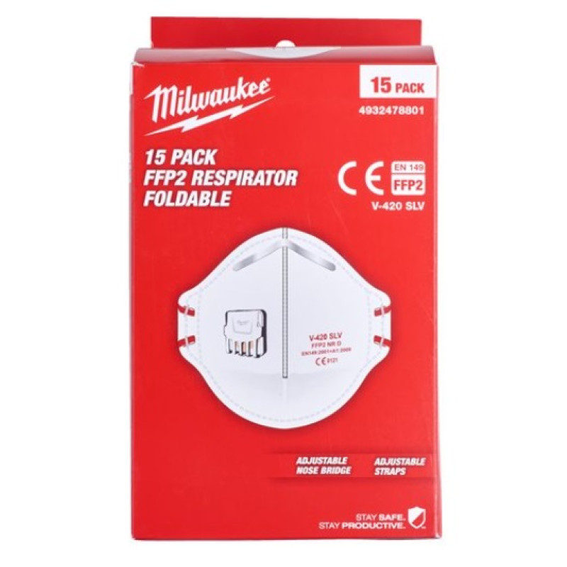Купити Респиратор складной с клапаном FFP2 (15шт) MILWAUKEE 4932478801. Офіційний магазин Мілвокі Україна, фірмова гарантія з доставкою по Украіні