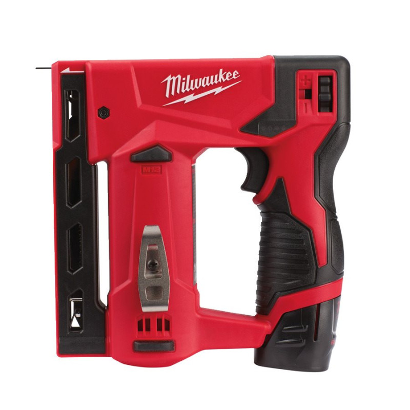 Купити Степлер акумуляторний MILWAUKEE, M12 BST-202X (зарядний пристрій С12 С, 2 акумулятори М12 В2 2Аг, кліпса для ременя, HDкейс). Офіційний магазин Мілвокі Україна, фірмова гарантія з доставкою по Украіні