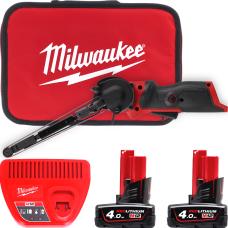 Купити Шліфмашина стрічкова акумуляторна безщіткова MILWAUKEE, M12 FBFL13-402B, 13мм (зарядний пристрій С12 С, 2 акумулятори М12 В4 4Аг, сумка). Офіційний магазин Мілвокі Україна, фірмова гарантія з доставкою по Украіні