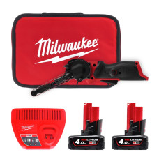 Купити Шліфмашина стрічкова акумуляторна безщіткова MILWAUKEE, M12 FBFL10-402B, 10мм (зарядний пристрій С12 С, 2 акумулятори М12 В4 4Аг, 2 стрічки 60, сумка). Офіційний магазин Мілвокі Україна, фірмова гарантія з доставкою по Украіні