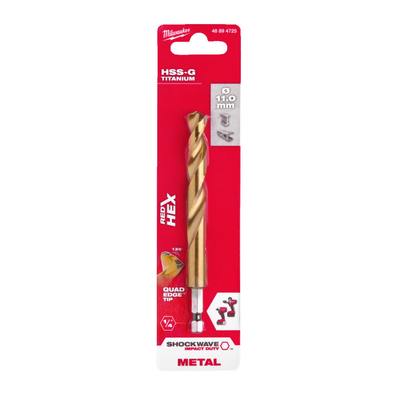 Купити Свердло по металу RedHEX SHOCKWAVE HSS-TiN MILWAUKEE, діаметр 11,0х125х80мм. Офіційний магазин Мілвокі Україна, фірмова гарантія з доставкою по Украіні