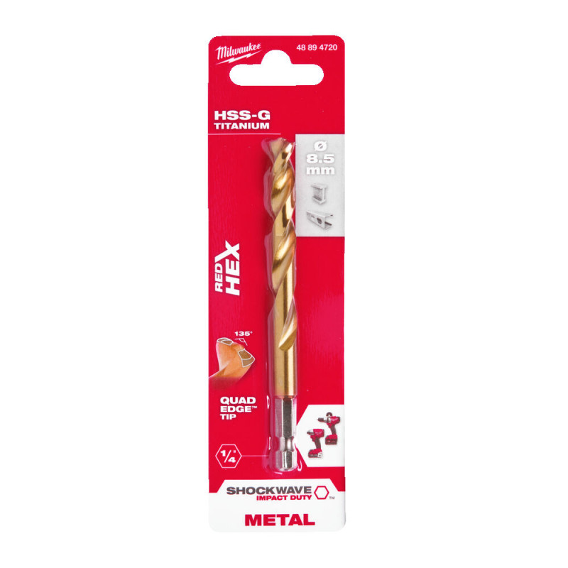 Купити Свердло по металу RedHEX SHOCKWAVE HSS-TiN MILWAUKEE, діаметр 8,5х114х72мм. Офіційний магазин Мілвокі Україна, фірмова гарантія з доставкою по Украіні