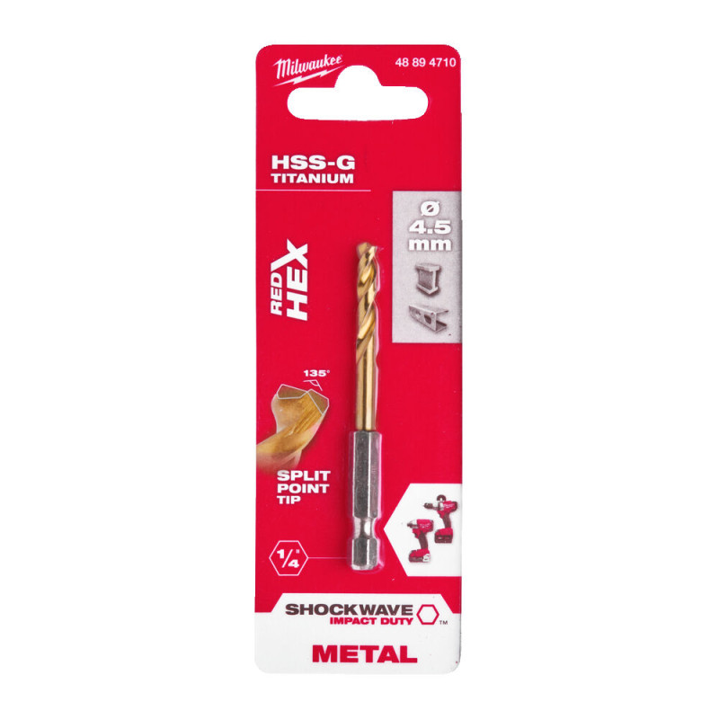Купити Свердло по металу RedHEX SHOCKWAVE HSS-TiN MILWAUKEE, діаметр 4,5х76х29мм. Офіційний магазин Мілвокі Україна, фірмова гарантія з доставкою по Украіні