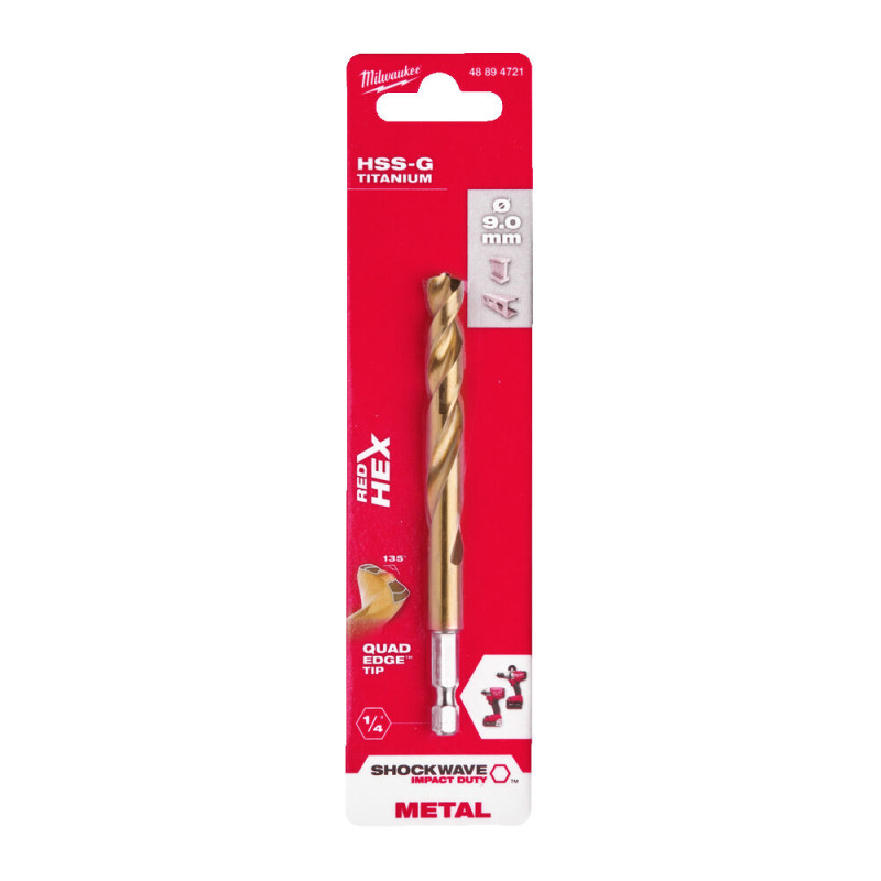 Купити Свердло по металу RedHEX SHOCKWAVE HSS-TiN MILWAUKEE, діаметр 9,0х117х73мм. Офіційний магазин Мілвокі Україна, фірмова гарантія з доставкою по Украіні