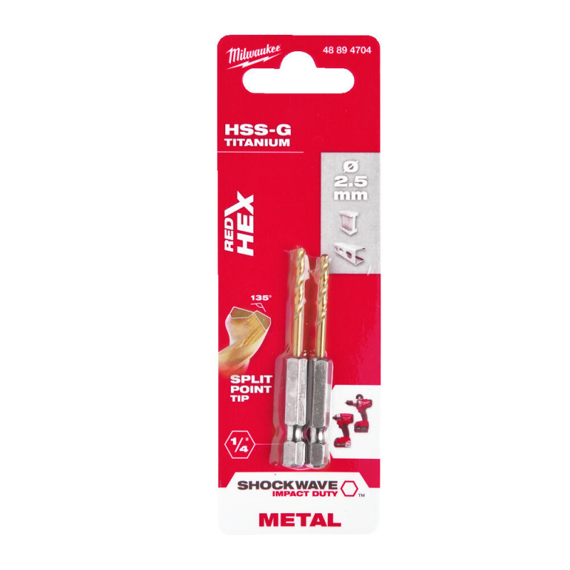 Купити Свердло по металу RedHEX SHOCKWAVE HSS-TiN MILWAUKEE, діаметр 2,5х62х19мм, (2шт). Офіційний магазин Мілвокі Україна, фірмова гарантія з доставкою по Украіні