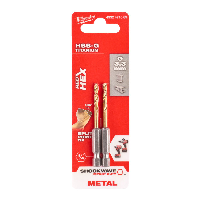 Купити Свердло по металу RedHEX SHOCKWAVE HSS-TiN MILWAUKEE, діаметр 3,3х67х24мм, (2шт). Офіційний магазин Мілвокі Україна, фірмова гарантія з доставкою по Украіні