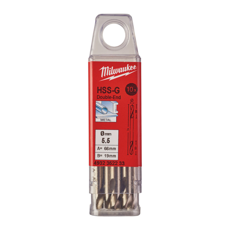 Купити Свердло по металу HSS-G MILWAUKEE, DIN 1412 C, діаметр 5,5х66х19мм, двостороннє, (10шт), пластикова коробка. Офіційний магазин Мілвокі Україна, фірмова гарантія з доставкою по Украіні
