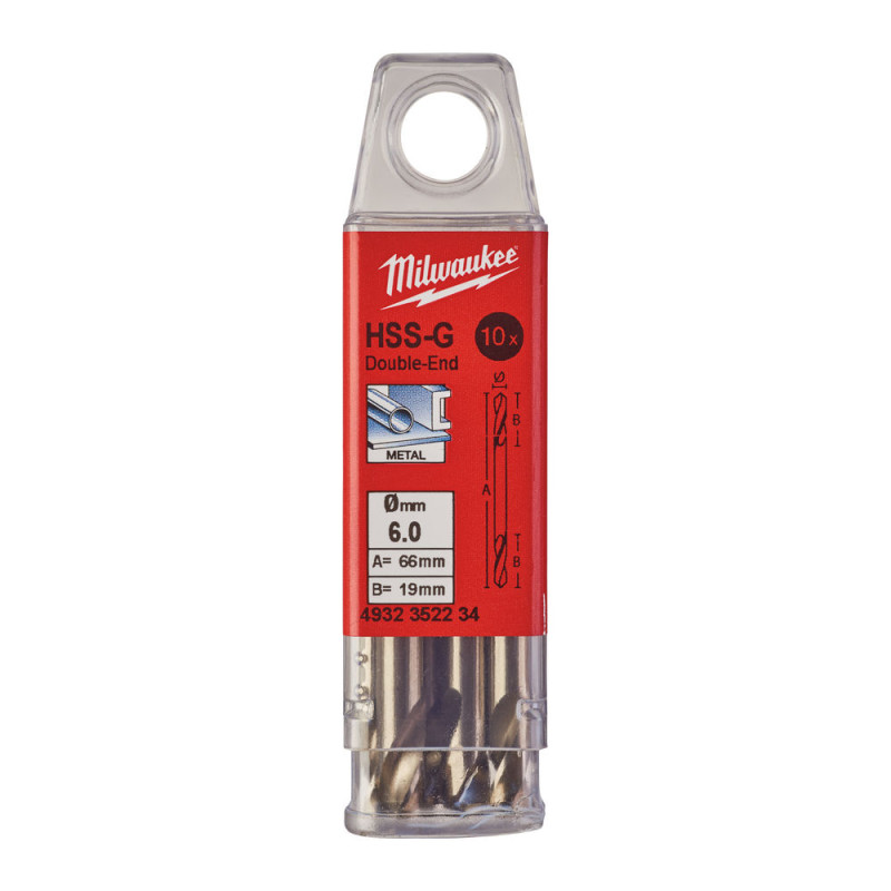 Купити Свердло по металу HSS-G MILWAUKEE, DIN 1412 C, діаметр 6.0х66х19мм, двостороннє, (10шт). Офіційний магазин Мілвокі Україна, фірмова гарантія з доставкою по Украіні