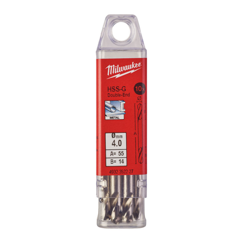Купити Свердло по металу HSS-G MILWAUKEE, DIN 1412 C, діаметр 4,0х55х14мм, двостороннє, (10шт), пластикова коробка. Офіційний магазин Мілвокі Україна, фірмова гарантія з доставкою по Украіні