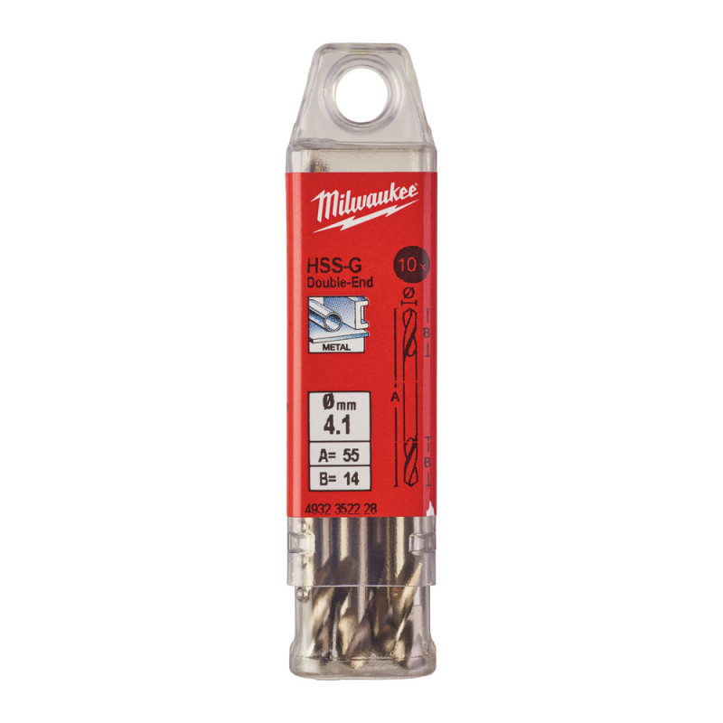 Купити Свердло по металу HSS-G MILWAUKEE, DIN 1412 C, діаметр 4,1х55х14мм, двостороннє, (10шт), пластикова коробка. Офіційний магазин Мілвокі Україна, фірмова гарантія з доставкою по Украіні
