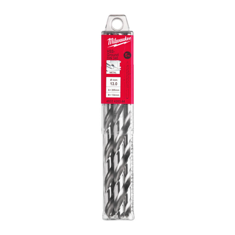 Купити Свердло по металу HSS-G MILWAUKEE DIN340, діаметр 13,0х205х134мм, подовжене, (5шт), пластикова коробка. Офіційний магазин Мілвокі Україна, фірмова гарантія з доставкою по Украіні