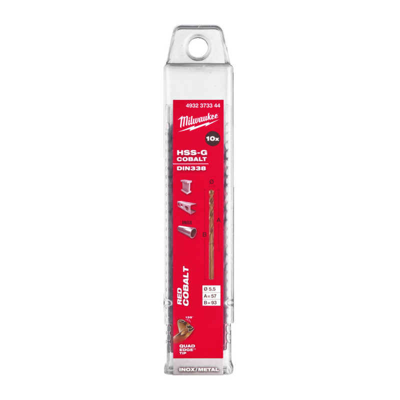 Купити Cвердло по металу HSS-Co MILWAUKEE DIN338, діаметр 5,5х93х57мм, (10шт), пластикова коробка. Офіційний магазин Мілвокі Україна, фірмова гарантія з доставкою по Украіні