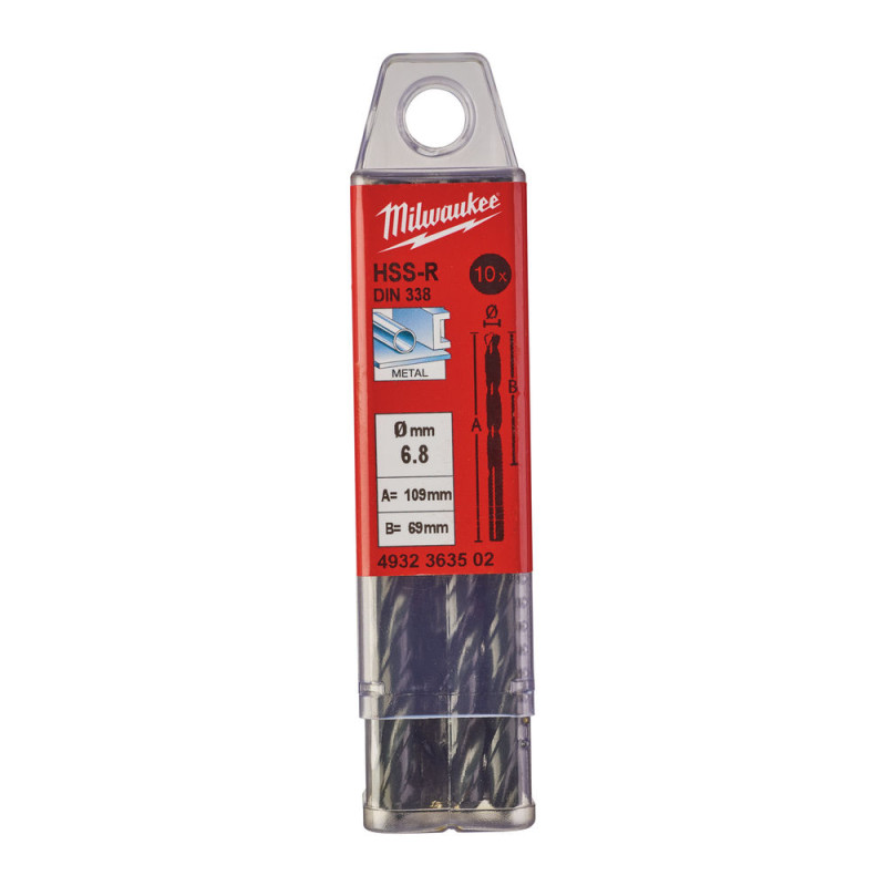 Купити Свердло по металу HSS-R MILWAUKEE DIN338, діаметр 6,8х109х69мм, (10шт), пластикова коробка. Офіційний магазин Мілвокі Україна, фірмова гарантія з доставкою по Украіні