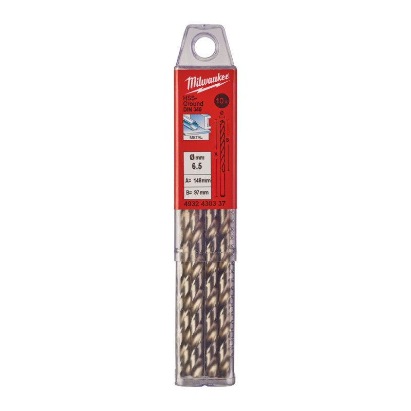 Купити Свердло по металу HSS-G MILWAUKEE DIN340, діаметр 6,5х148х97мм, подовжене, (10шт), пластикова коробка. Офіційний магазин Мілвокі Україна, фірмова гарантія з доставкою по Украіні