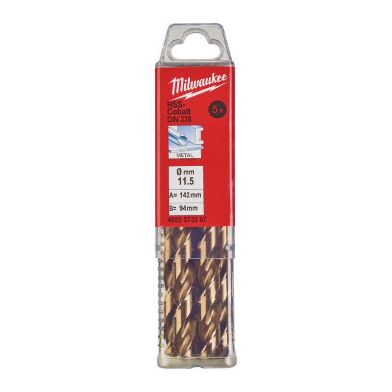 Купити Свердло по металу HSS-Co MILWAUKEE DIN338, діаметр 11,5х142х94мм, (5шт), пластикова коробка. Офіційний магазин Мілвокі Україна, фірмова гарантія з доставкою по Украіні