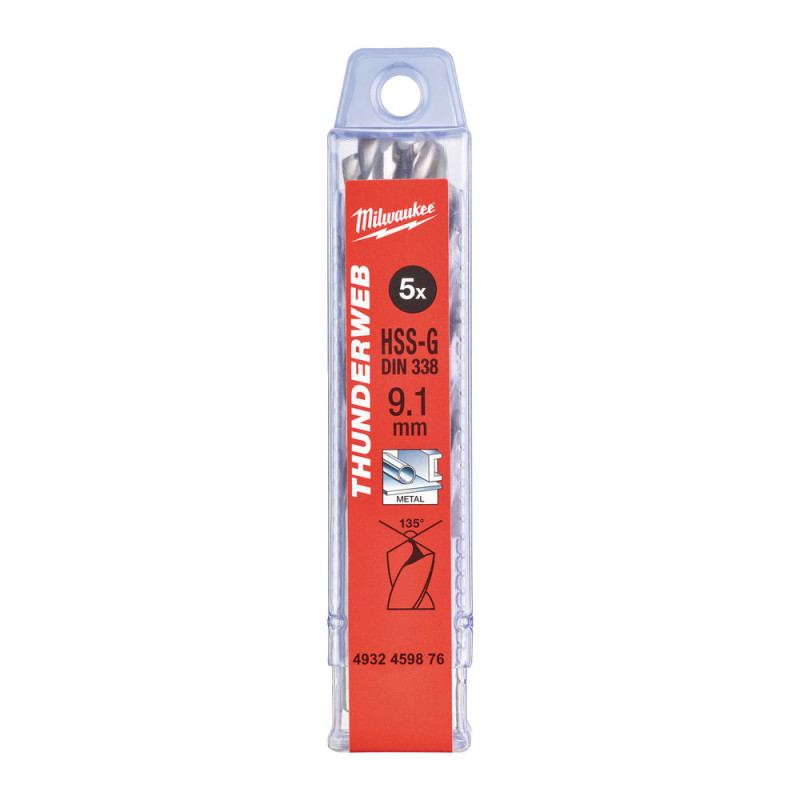 Купити Свердло по металу THUNDERWEB HSS-G MILWAUKEE DIN338, діаметр 9,1х125х81мм, (5шт), пластикова коробка. Офіційний магазин Мілвокі Україна, фірмова гарантія з доставкою по Украіні