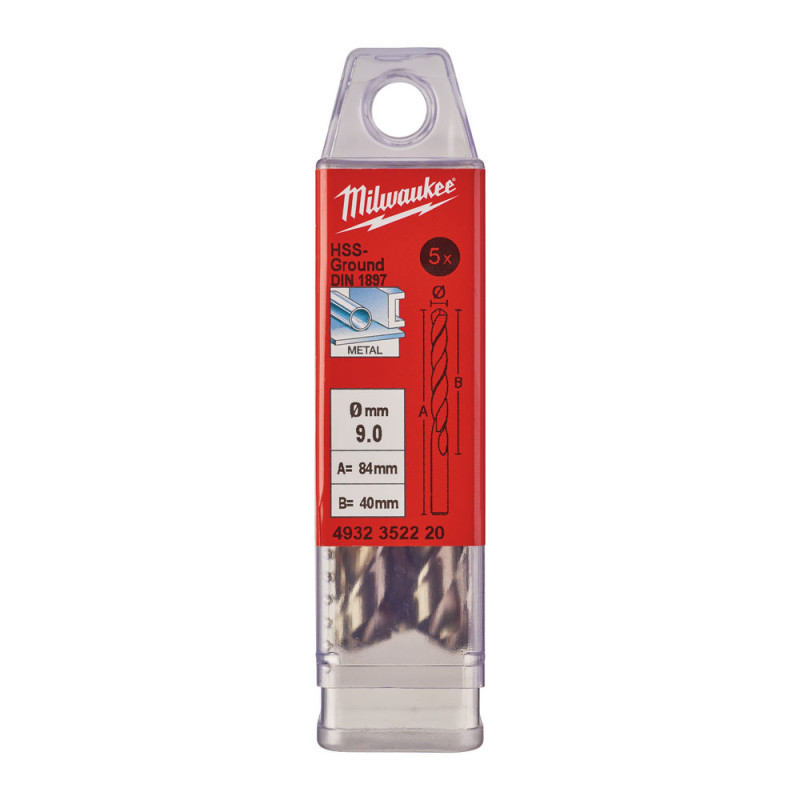 Купити Свердло по металу HSS-G MILWAUKEE DIN1897, діаметр 9,0х84х40мм, скорочене, (5шт), пластикова коробка. Офіційний магазин Мілвокі Україна, фірмова гарантія з доставкою по Украіні