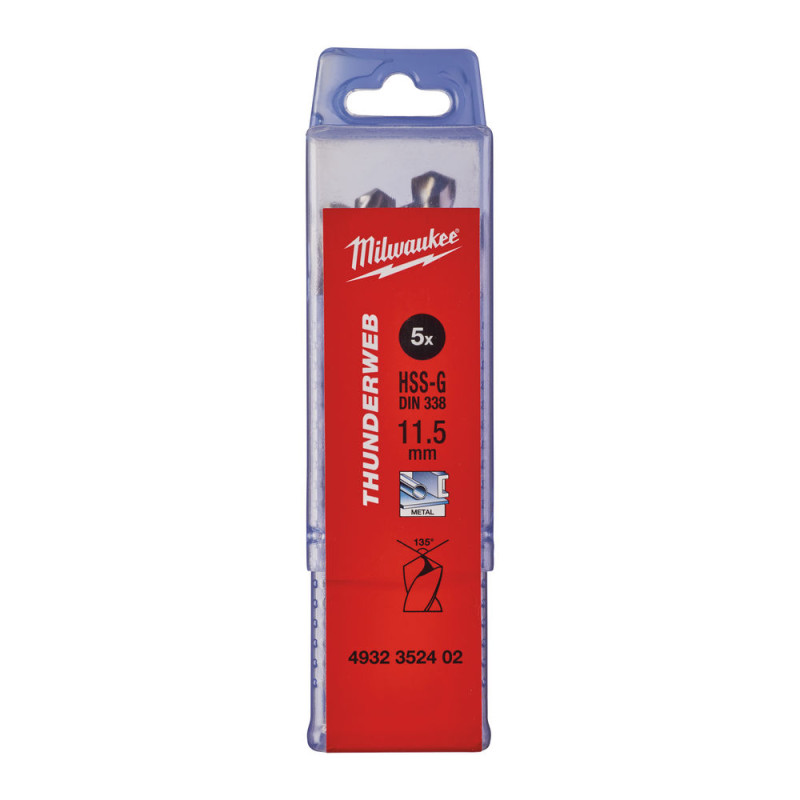 Купити Свердло по металу THUNDERWEB HSS-G MILWAUKEE DIN338, діаметр 11,5x142х94мм, (5шт), пластикова коробка. Офіційний магазин Мілвокі Україна, фірмова гарантія з доставкою по Украіні