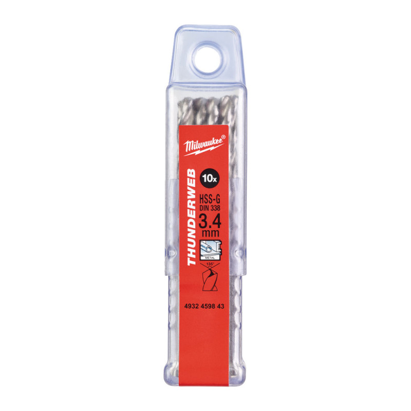 Купити Свердло по металу THUNDERWEB HSS-G MILWAUKEE DIN338, діаметр 3,4х70х39мм, (10шт), пластикова коробка. Офіційний магазин Мілвокі Україна, фірмова гарантія з доставкою по Украіні