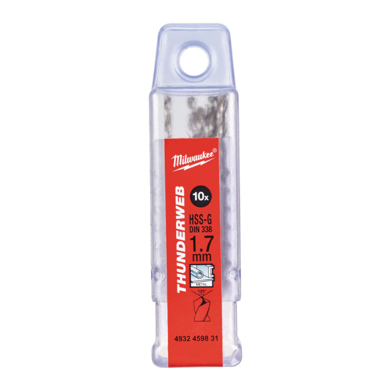 Купити Свердло по металу THUNDERWEB HSS-G MILWAUKEE DIN338, діаметр 1,7х43х20мм, (10шт). Офіційний магазин Мілвокі Україна, фірмова гарантія з доставкою по Украіні