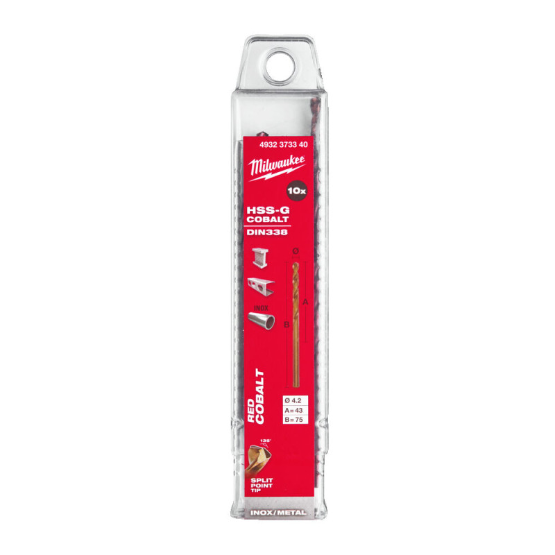 Купити Свердло по металу HSS-Co MILWAUKEE DIN338, діаметр 4,2х75х43мм, (10шт) пластикова коробка. Офіційний магазин Мілвокі Україна, фірмова гарантія з доставкою по Украіні