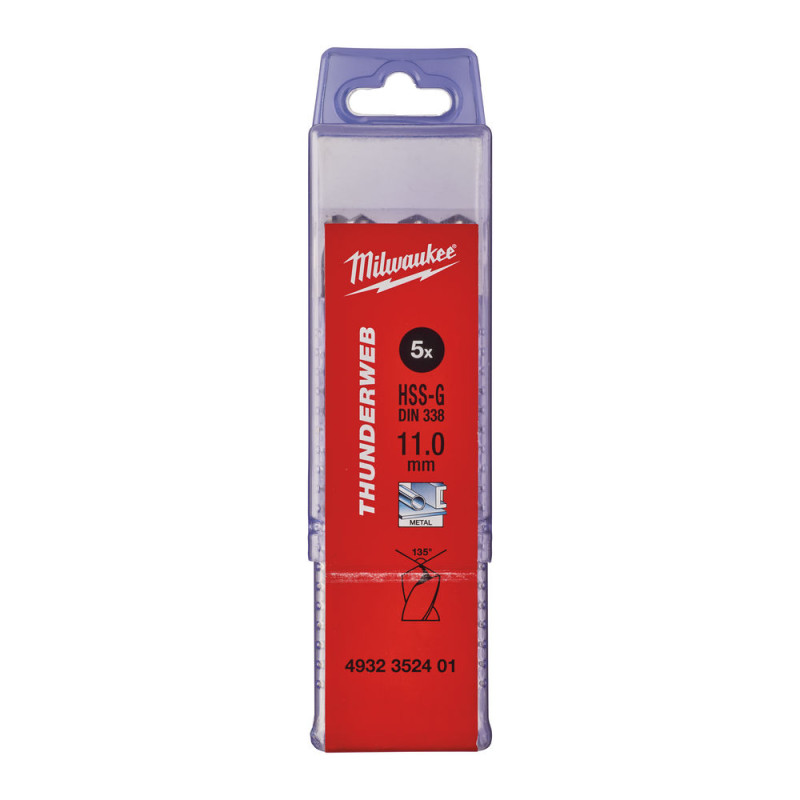 Купити Свердло по металу THUNDERWEB HSS-G MILWAUKEE DIN338, діаметр 11,0x142х94мм, (5шт), пластикова коробка. Офіційний магазин Мілвокі Україна, фірмова гарантія з доставкою по Украіні