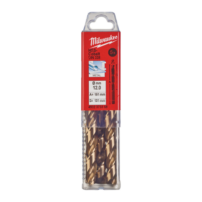Купити Свердло по металу HSS-Co MILWAUKEE DIN338, діаметр 12,0х150х101мм, (5шт), пластикова коробка. Офіційний магазин Мілвокі Україна, фірмова гарантія з доставкою по Украіні