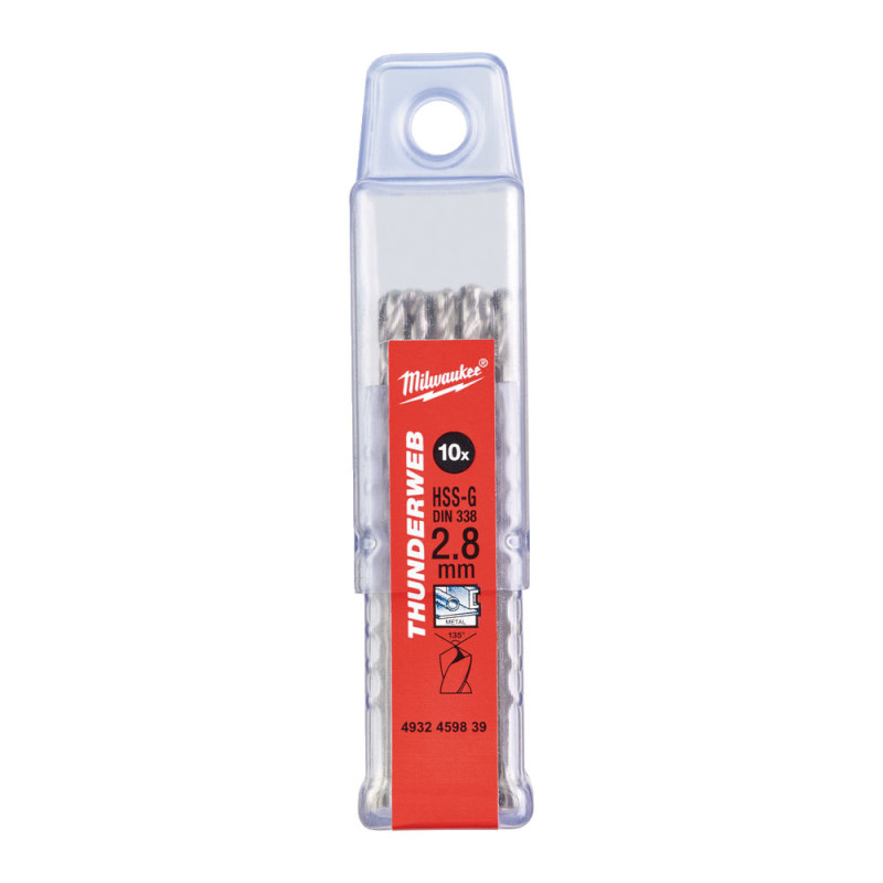 Купити Свердло по металу THUNDERWEB HSS-G MILWAUKEE DIN338, діаметр 2,8х61х33мм, (10шт), пластикова коробка. Офіційний магазин Мілвокі Україна, фірмова гарантія з доставкою по Украіні
