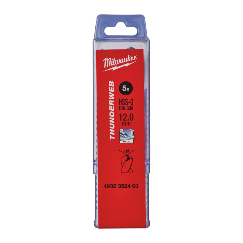 Купити Свердло по металу THUNDERWEB HSS-G MILWAUKEE DIN338, діаметр 12,0x151х101мм, (5шт), пластикова коробка. Офіційний магазин Мілвокі Україна, фірмова гарантія з доставкою по Украіні