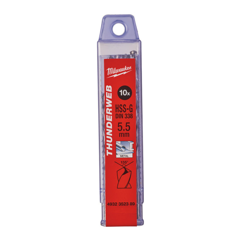 Купити Свердло по металу THUNDERWEB HSS-G MILWAUKEE DIN338, діаметр 5,5x93х57мм, (10шт). пластикова коробка. Офіційний магазин Мілвокі Україна, фірмова гарантія з доставкою по Украіні