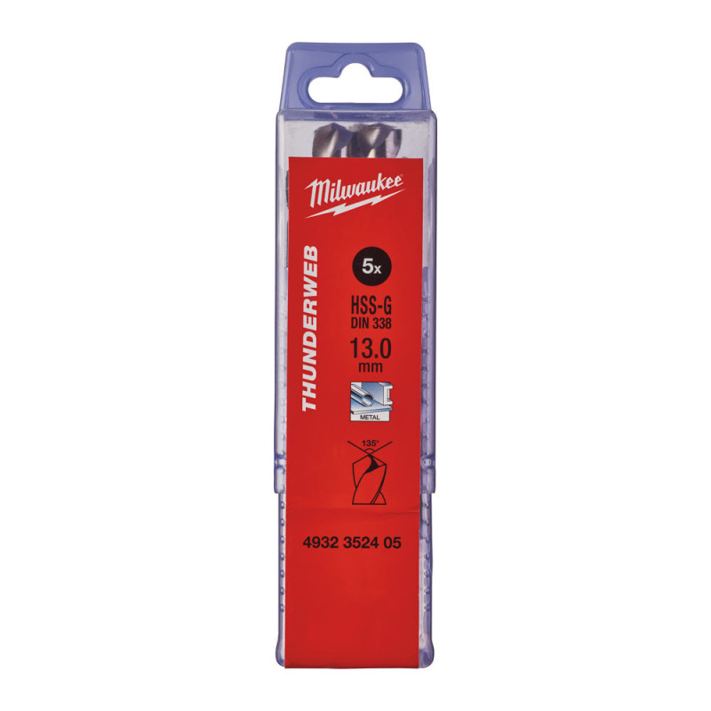 Купити Свердло по металу THUNDERWEB HSS-G MILWAUKEE DIN338, діаметр 13,0x151х101мм, (5шт), пластикова коробка. Офіційний магазин Мілвокі Україна, фірмова гарантія з доставкою по Украіні