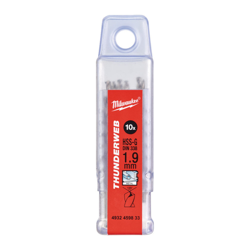 Купити Свердло по металу THUNDERWEB HSS-G MILWAUKEE DIN338, діаметр 1,9х46х22мм, (10шт), пластикова коробка. Офіційний магазин Мілвокі Україна, фірмова гарантія з доставкою по Украіні