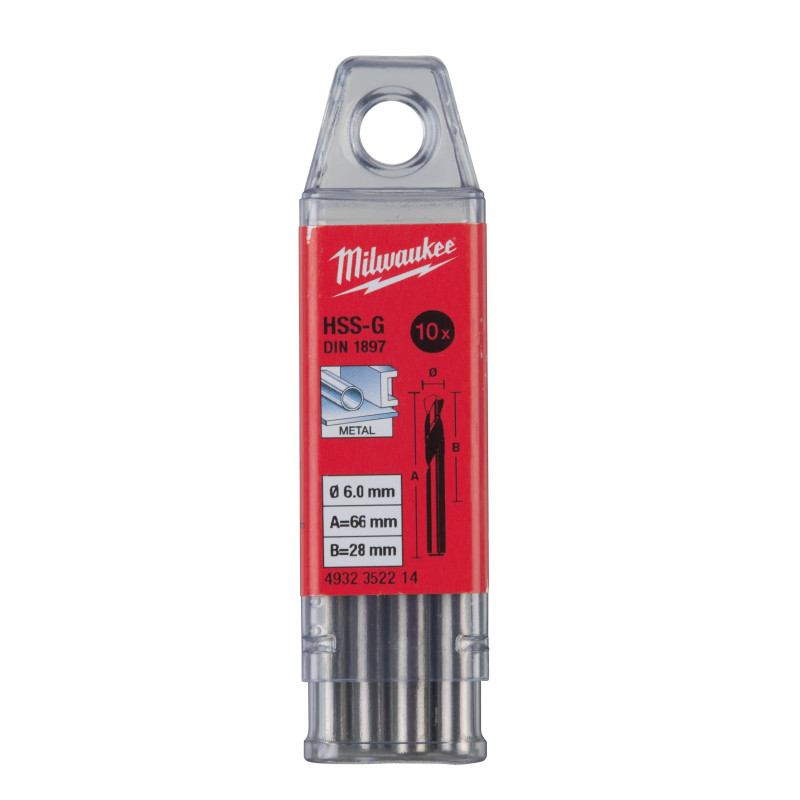 Купити Свердло по металу HSS-G MILWAUKEE DIN1897, діаметр 6,0х66х28мм, скорочене, (10шт), пластикова коробка. Офіційний магазин Мілвокі Україна, фірмова гарантія з доставкою по Украіні