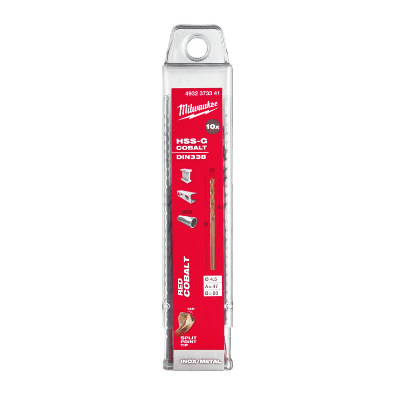 Купити Свердло по металу HSS-Co MILWAUKEE DIN338, діаметр 4,5х80х47мм, (10шт), пластикова коробка. Офіційний магазин Мілвокі Україна, фірмова гарантія з доставкою по Украіні