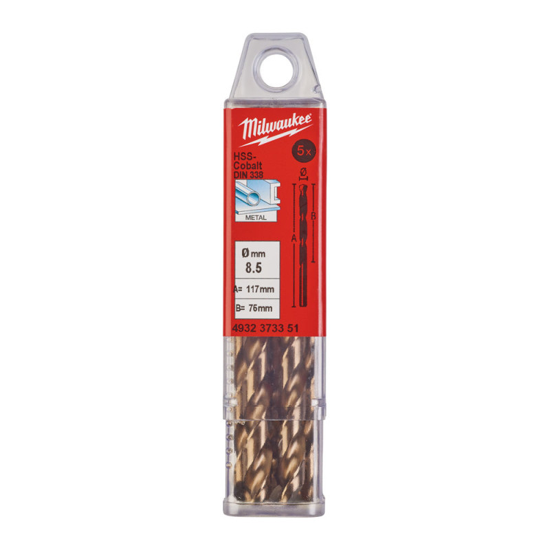 Купити Свердло по металу HSS-Co MILWAUKEE DIN338, діаметр 8,5х117х75мм, (5шт), пластикова коробка. Офіційний магазин Мілвокі Україна, фірмова гарантія з доставкою по Украіні