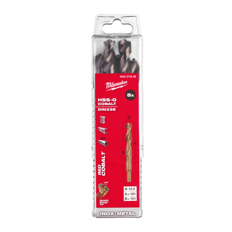 Купити Свердло по металу HSS-Co MILWAUKEE DIN338, діаметр 12,5х150х101мм, (5шт), пластикова коробка. Офіційний магазин Мілвокі Україна, фірмова гарантія з доставкою по Украіні