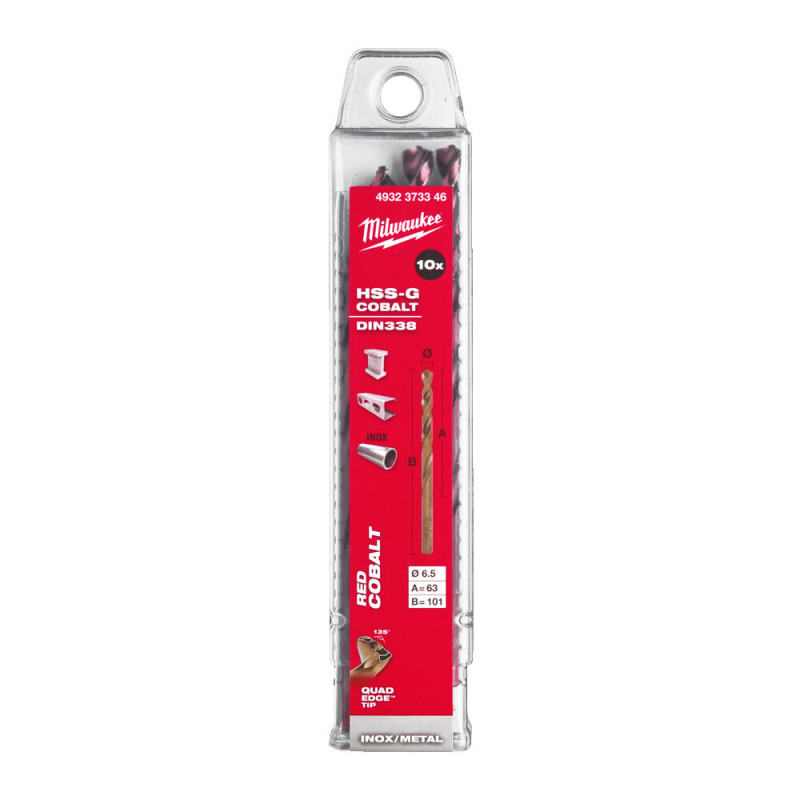 Купити Свердло по металу HSS-Co MILWAUKEE DIN338, діаметр 6,5х101х63мм, (10шт), пластикова коробка. Офіційний магазин Мілвокі Україна, фірмова гарантія з доставкою по Украіні