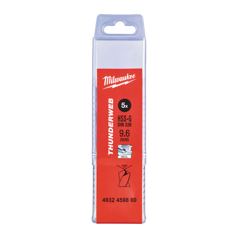 Купити Свердло по металу THUNDERWEB HSS-G MILWAUKEE DIN338, діаметр 9,6х133х87мм, (5шт), пластикова коробка. Офіційний магазин Мілвокі Україна, фірмова гарантія з доставкою по Украіні