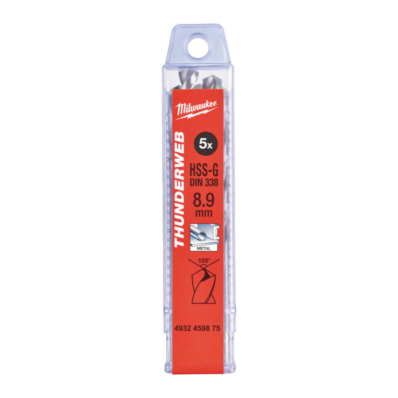 Купити Свердло по металу THUNDERWEB HSS-G MILWAUKEE DIN338, діаметр 8,9х125х81мм, (5шт), пластикова коробка. Офіційний магазин Мілвокі Україна, фірмова гарантія з доставкою по Украіні